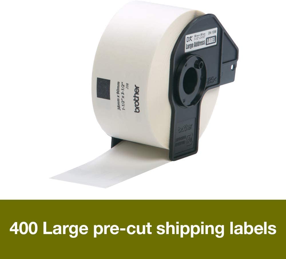 Brother DK-11208 Label Roll, Large Address Labels, Black on White, 400 Labels, 38 mm (W) x 90 mm (L), Brother Genuine Supplies - Image 2