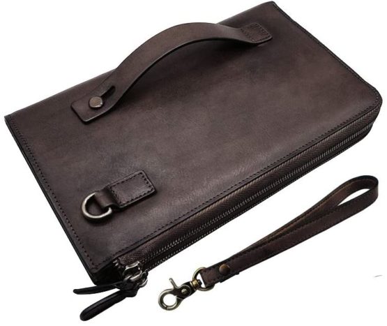 LETEULO Wallets for Women Zipper Around Clutch Wristlet with Transparent Touch Screen for Phone Brown