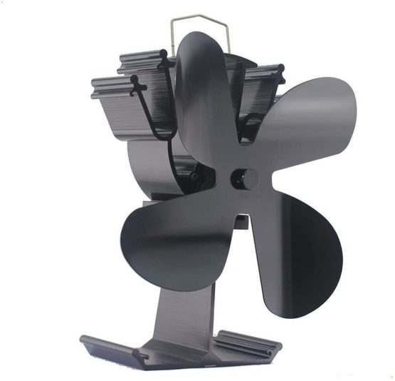 Upgrade 4-Blade Heat Powered Fan for Wood Burning Stove Log Burner Fireplace - Eco Friendly and Efficient Fan (Black)