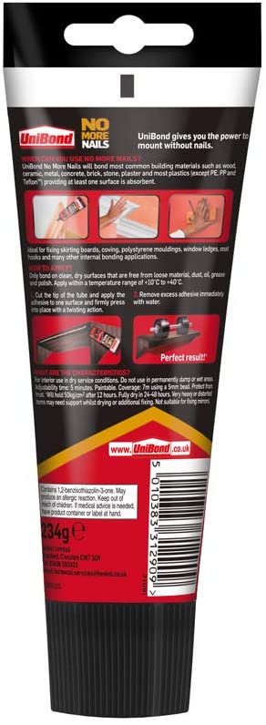 UniBond No More Nails Original, Heavy-Duty Mounting Adhesive, Strong Glue for Wood Ceramic, Metal & More - Image 2
