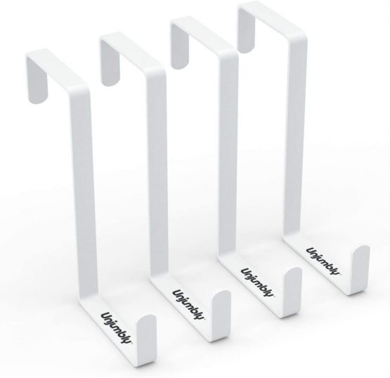 Over Door Hanger from Unjumbly - 4 Pack Metal Small Over the Door Hangers to Fit Over the Two Most Popular Door Widths, Ideal Over Door Hooks as a Towel Hanger, Coat Hook, Wardrobe Door Hook (White)