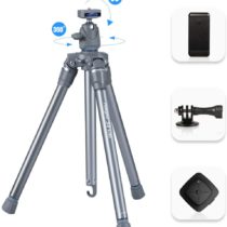 Fotopro 56.7" Lightweight Camera Tripod Entry Level Tripod with Ball Head for DSLR Camera, Digital Camera, Smartphone(Grey+Red)
