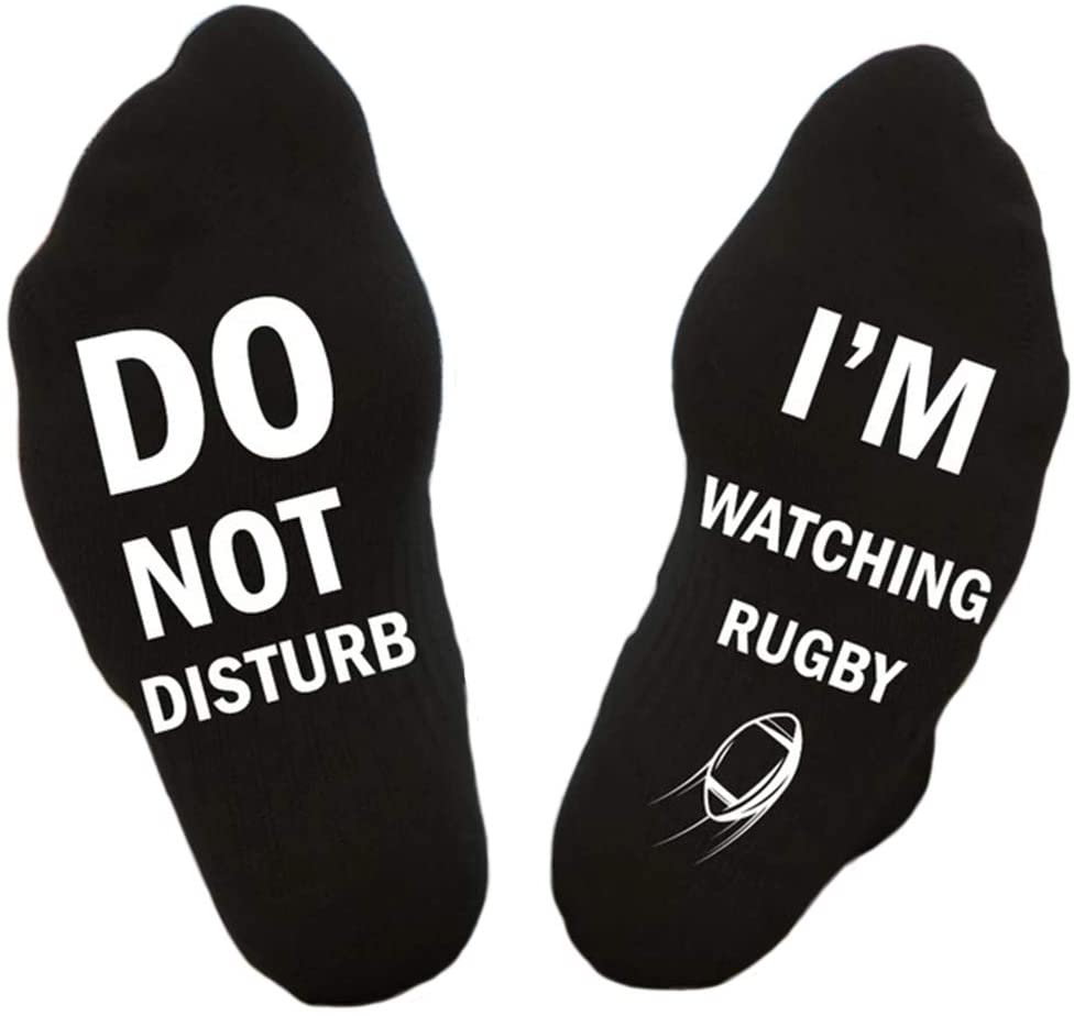 Himozoo 'Do Not Disturb I'm Watching Rugby' Socks Novelty Funny Socks for Men Women Rugby Lovers Gifts, Black-rugby, M-4XL