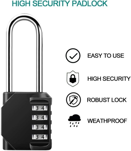Combination Padlock Heavy Duty Lock - BeskooHome Weatherproof Padlock, Resettable Lock, 2.5inch Long Shackle 4-Digit Zinc Alloy Combination Lock for Shed Fence Gate, School, Gym, Toolbox - 2 Pack - Image 2