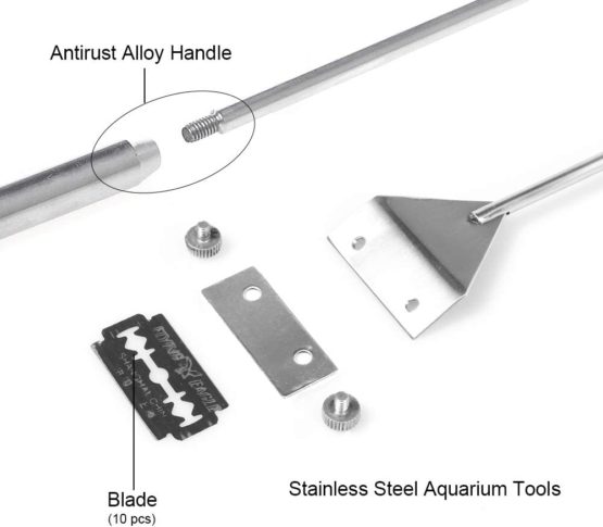 Algae Scraper Fish Tank Scraper Cleaner Tool Kit with 10 Blades for Glass Aquarium Cleaning 65cm Long Handle - Image 4