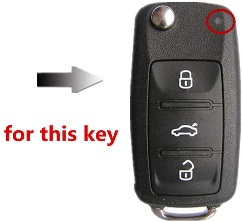 Happyit ABS Carbon Fiber Shell+Silicone Car Key Cover Case Keychain for Volkswagen VW Bora Beetle Tiguan Polo Passat B5 B6 MK5 6 Jetta Sagitar Golf 6 3 Buttons Remote (B Black + red) - Image 2