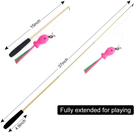 SLSON 14 Pack Cat Teaser Toy 2 Retractable Interactive Cat Wand and 12 Colourful Replaceable Cat Feather Toys with Bells For Indoor Cat and Kitten Catcher - Image 4