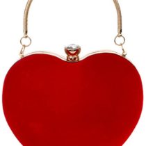 ZLMBAGUK Women Suede Heart Shape Mini Clutches And Evening Bag Clutch Party Bag Purse with a Chain and handle Ring Red