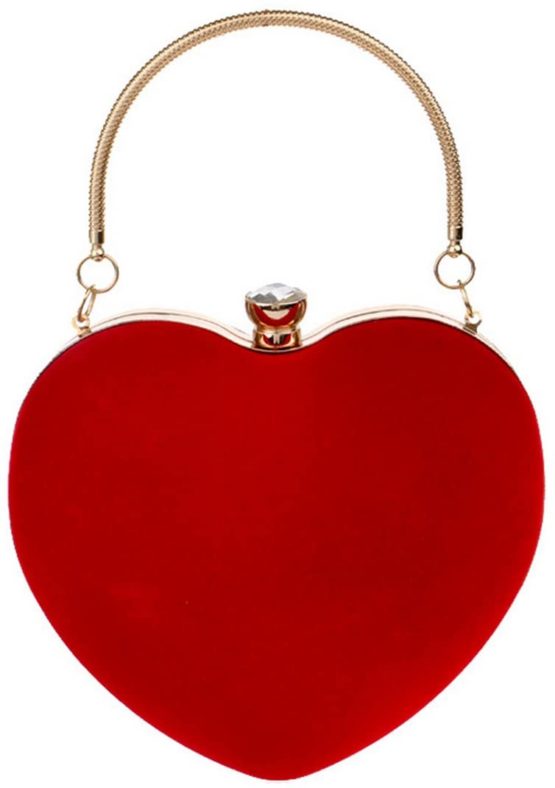 ZLMBAGUK Women Suede Heart Shape Mini Clutches And Evening Bag Clutch Party Bag Purse with a Chain and handle Ring Red