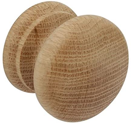 Merriway BH01259 (10 Pcs) 30 mm Unlacquered Beech Wooden Cupboard Cabinet Door Knobs, Drilled for Woodscrew Dowel Screw
