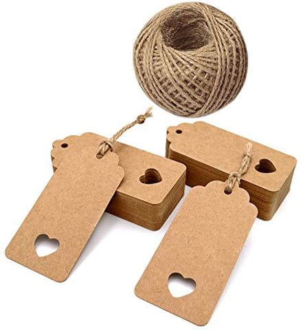 jijAcraft Kraft Paper Heart Gift Tags, 100 PCS Brown, 9.5cm x 4.5cm
