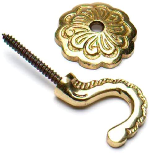 Merriway® BH01609 (2 Pcs) Rosette Curtain Drapery Hold Back Tie Back Hooks with Back Plate, 35mm (1.3/8 inch) Solid Brass