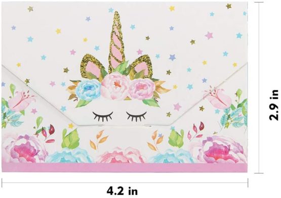 Yiran Unicorn Girls Party Invitations - Pink and Gold Envelopes Style Ready to Write (Pack 16) - Image 2