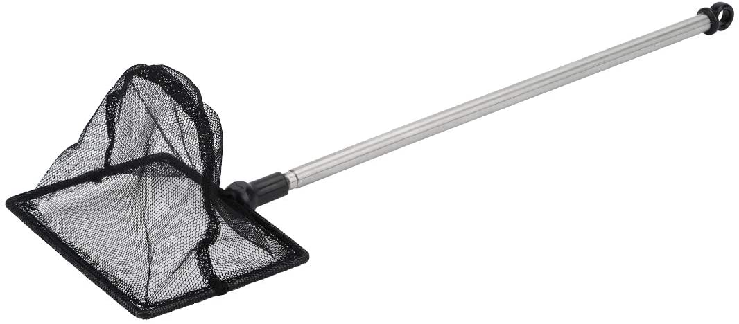 Uniclife 10cm Aquarium Fish Net with Telescopic Stainless Steel Handle Small Square Net with Soft Fine Mesh Sludge Food Residue Wastes Skimming Cleaning Net for Fish Tanks Small Koi Ponds and Pools - Image 2