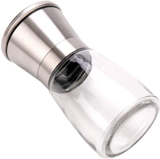 H&S Salt and Pepper Grinder Mill Set Salt and Pepper Shakers Brushed Stainless Steel Glass Body - Image 2