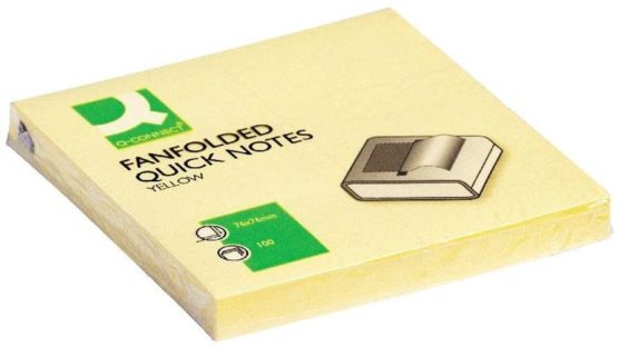 Q-Connect Fanfold Quick Notes, 75 x 75 mm KF02161 - Yellow, Pack of 12