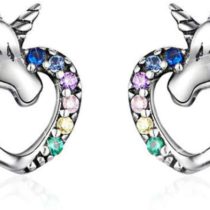 Binoster Unicorn Earrings 925 Silver Cute Stud Earrings Dazzling Colorful Stud Earrings Unicorn Adorable Gift for Her, Women, Box