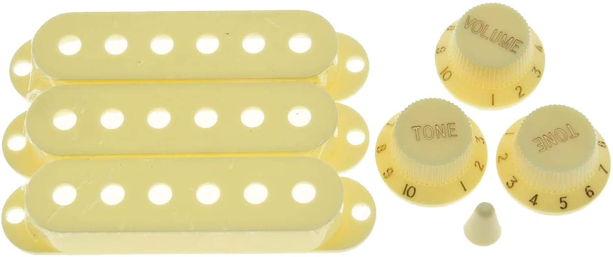 KAISH Aged White ST Strat Pickup Covers Knobs and 5 Way Switch Tip Cap - Image 2