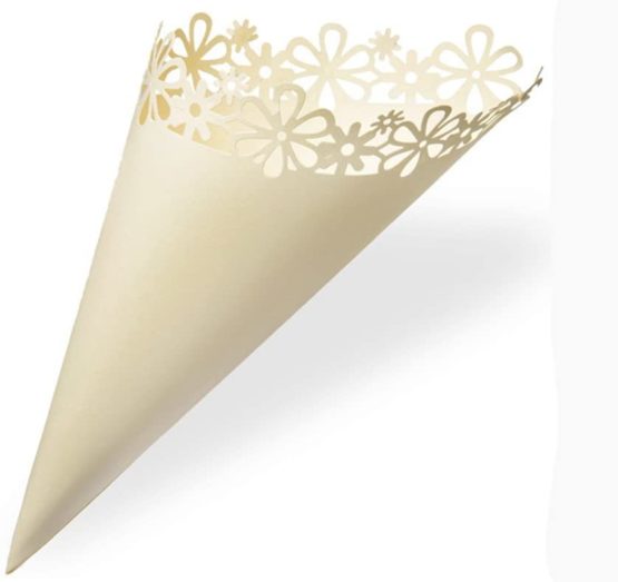 Club Green CONFETTI CONE LASER FLOWER IVORY H.190MM, Card, 31.5 x 17.5 x 0.3 cm
