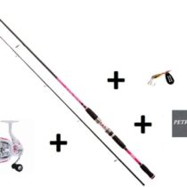 Set: Jenzi Lady Spin Pink 25g 2,40 m Fishing Rod + Reel Cindy FX2500 + Free Bait and Petri Heil. [German Language