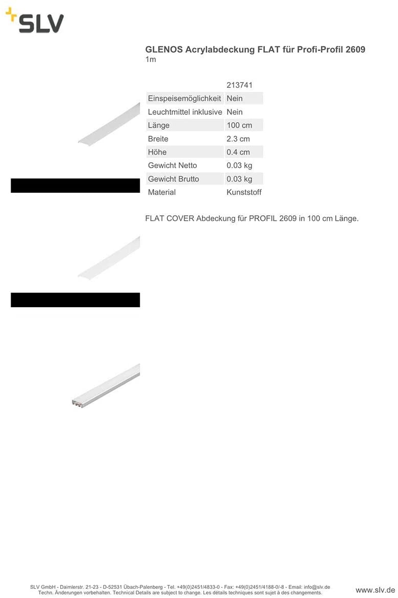SLV GLENOS Acrylic Cover Flat for Professional Profile 2609 / White - Image 3