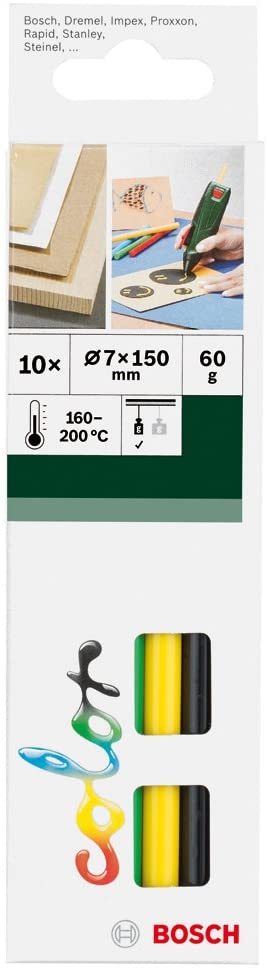 Bosch 10x Colour Glue Sticks (Red, Yellow, Green, Blue, Black, diameter 7mm, Accessories Hot Melt Glue Guns) - Image 2