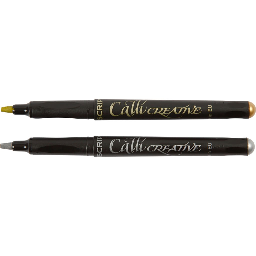 Manuscript 14198 2 Pieces, Callicreative Markers with 2.4mm Italic Chisel nibs, Metallic Gold and Silver - Image 2