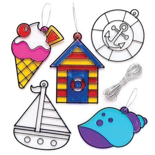 Baker Ross AR515 Seaside Suncatchers, Perfect for Children to Decorate and Sticker (Pack of 8), 2.0 cm*21.0 cm*15.0 cm