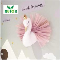 3D Gold Crown Swan Head Gauze Dress Wall Art Hanging for Nursery Kids Room Decoration Girls Gift Room Bedroom Playroom