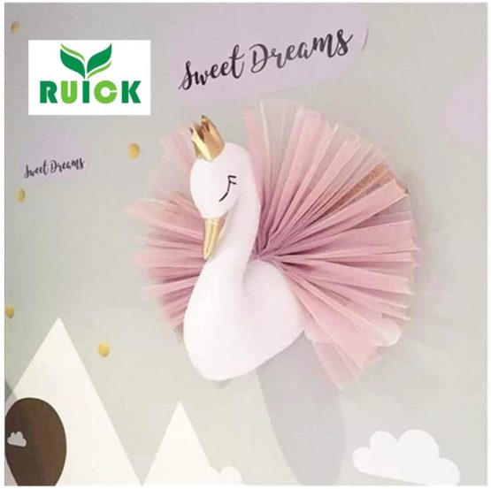 3D Gold Crown Swan Head Gauze Dress Wall Art Hanging for Nursery Kids Room Decoration Girls Gift Room Bedroom Playroom