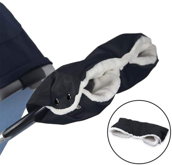 Novelfun Baby Pushchair/Pram/Stroller/Buggy/Baby Carriage Fleece Hand Muff/Hand Gloves/Hand Warmer Waterproof Windproof Anti-Freeze Extra Thick Pram Accessories Baby Stroller Gloves, Black