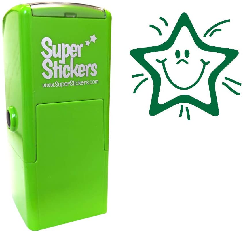 SuperStickers Smiley Star Pre Inked Stamper for teachers - Green. Positive Stamp for Marking, Small (Pack of 1)