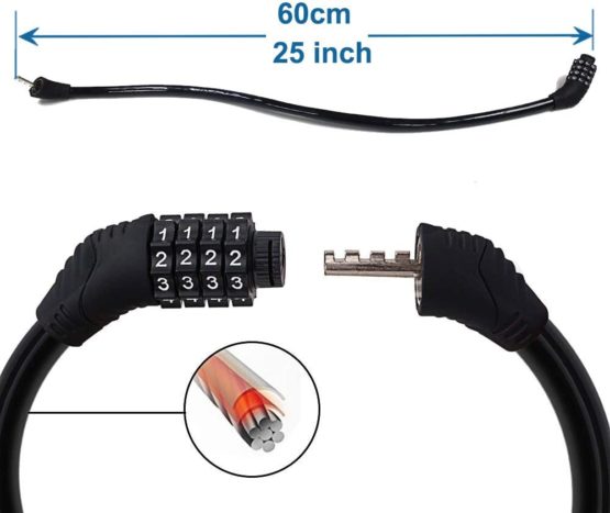 QSPORTPEAK Bike Lock Cable, 4 Digit Resettable Combination Security Cable Lock Self Coiling Cable Lock Bike Bicycle Lock Without Mounting Bracket 2 Feet x 1/2 Inch - Image 3