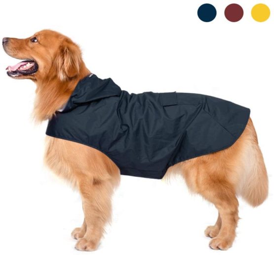 Dog Raincoat with Hood & Collar Hole & Safe Reflective Strips,Ultra-Light Breathable 100% Waterproof Rain Jacket by Zellar for Medium Large breed Dog, Blue 5XL