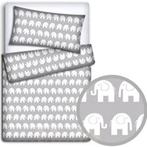 Baby Bedding Set Pillowcase + Duvet Cover 2PC to FIT Junior Bed (Elephants Grey)