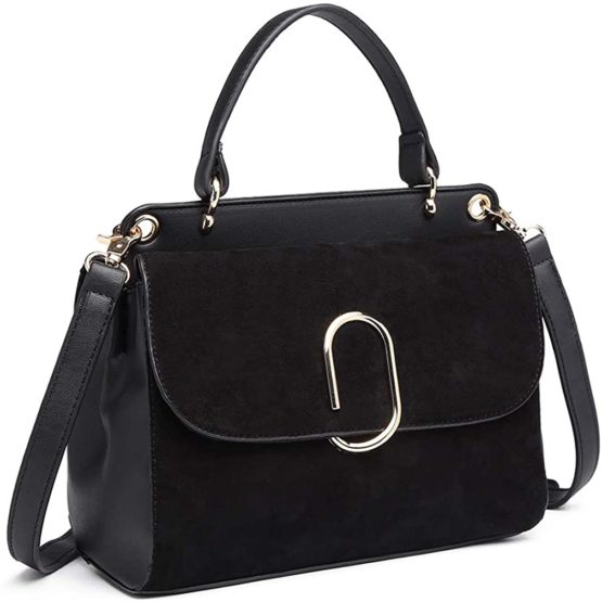 Miss Lulu Women Top Handle Bag Suede Handbags Shoulder Crossbody Bag For Work Shopping Travel Pu Leather (Black) - Image 2