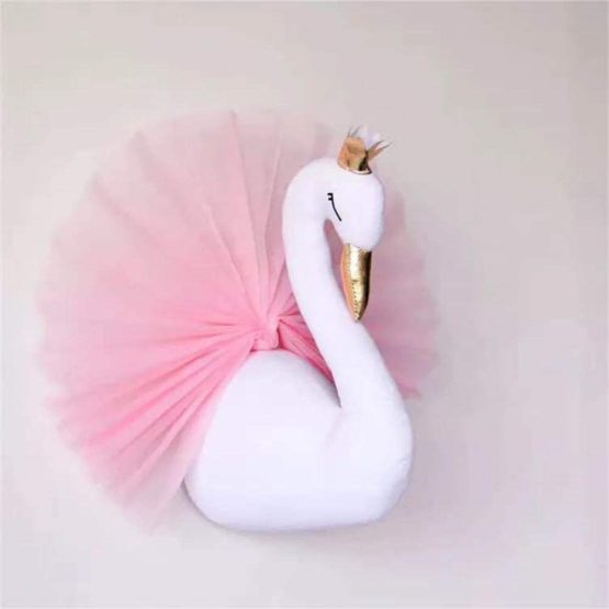 3D Gold Crown Swan Head Gauze Dress Wall Art Hanging for Nursery Kids Room Decoration Girls Gift Room Bedroom Playroom - Image 4