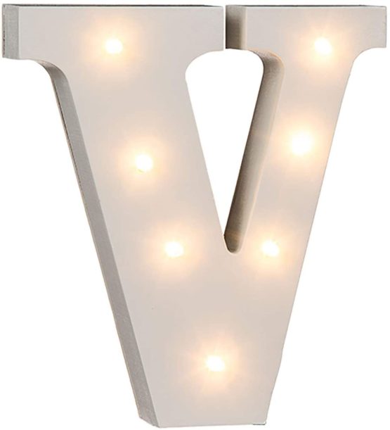 OOTB Illuminated Letter V Light with 7 LED, Wood, White
