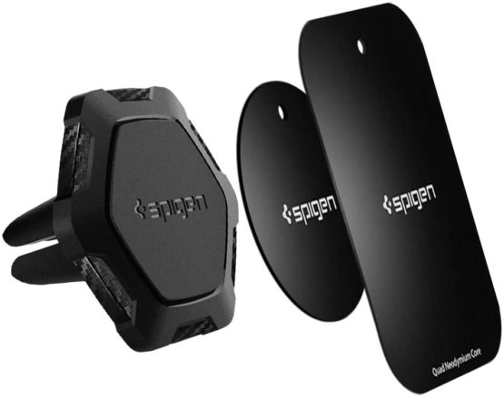 Spigen Car Phone Holder, KUEL [QS11] [Engineered Design] Magnetic In Car Phone Holder, Air Vent Hexagon Carbon Pattern 360° Rotatable One Touch Application