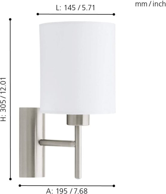 Eglo 94924 E27 Satin Nickel Fabric Wall Light PASTERI - Image 3