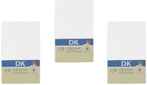 DK Glovesheets Three Fitted 83 x 50cm Crib Sheets 100% Organic Cotton - Compatible With The Next To Me Mattress - WHITE - 3 PACKS