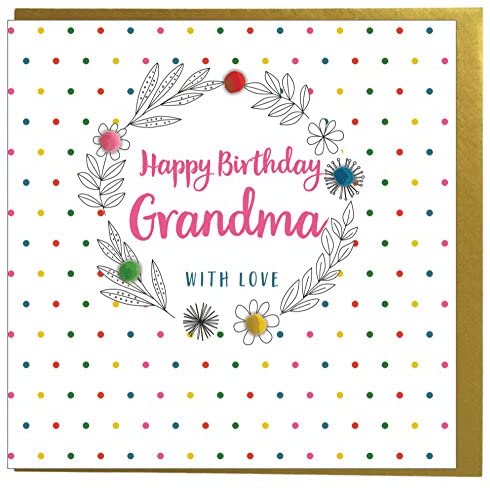 Claire Giles Greeting Cards, Happy Birthday Grandma Card, Dots and flowers design Grandmother Birthday Card - Image 2
