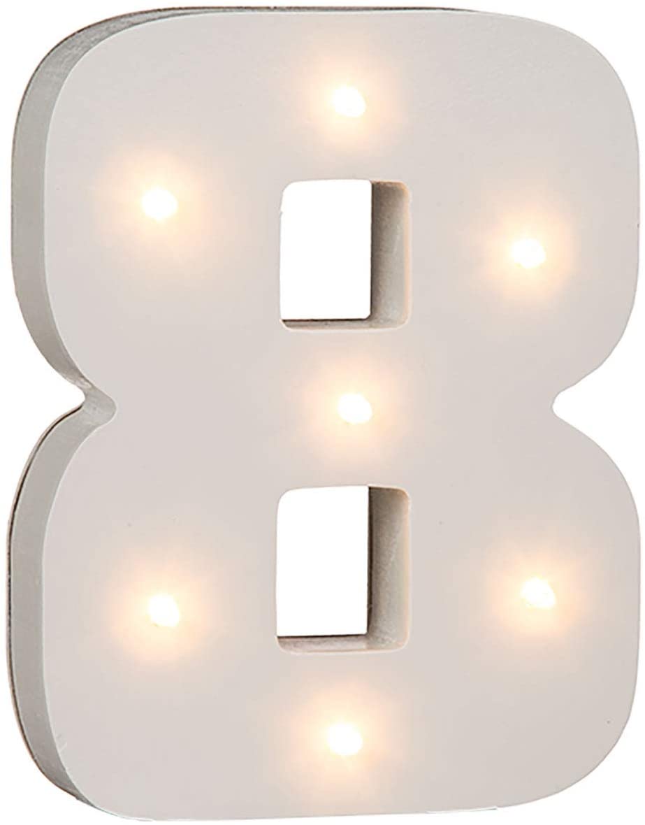 OOTB Illuminated Number 8 Light with 7 LED, Wood, White – BigaMart