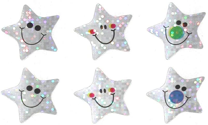 SuperStickers Solutions Sparkling Silver Star Stickers (Pack of 54), 25mm Stickers, DBS149