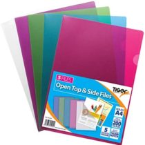 5 x A4 Gloss Coloured Plastic Open Top & Side Report File Project Cover Files