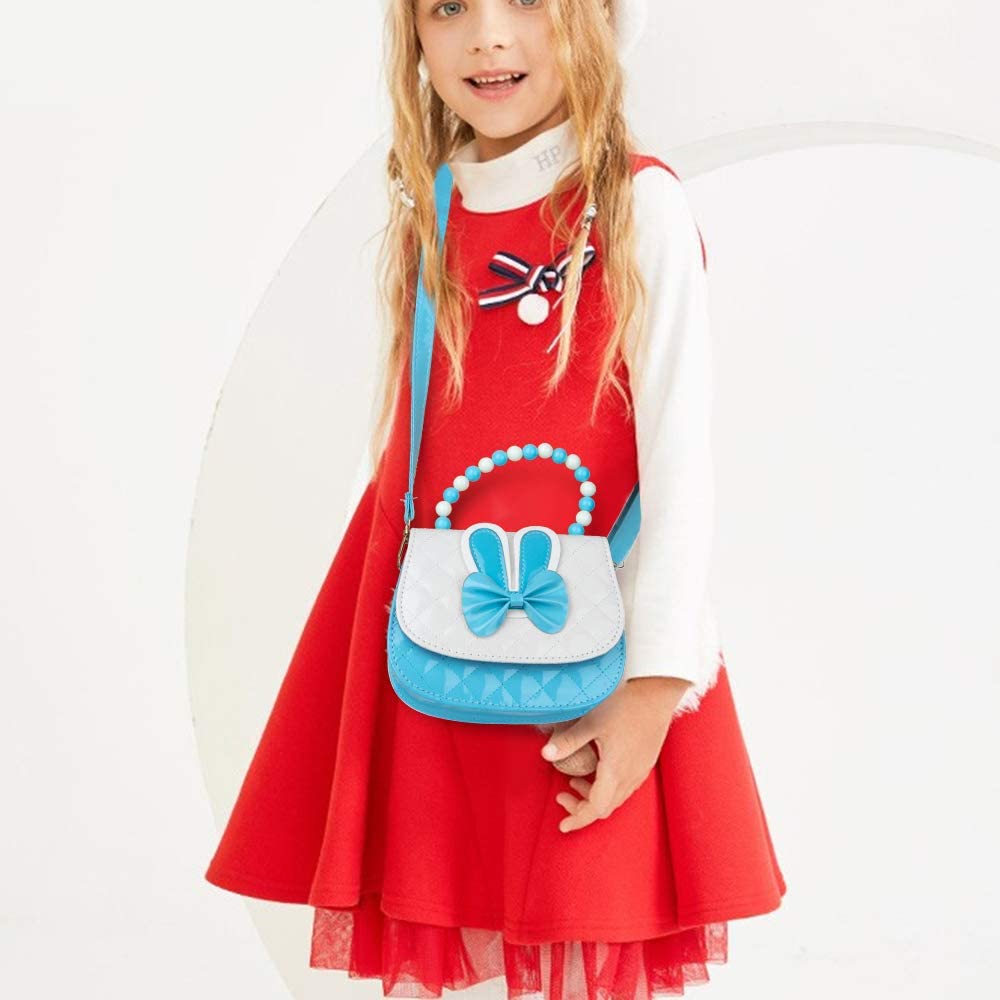 Czemo Little Girls Handbags for Kids Crossbody Bag with Bowknot Fashion Mini Shoulder Bag Baby Girls Purse PU leather Messenger Bag for Children (Blue) - Image 2