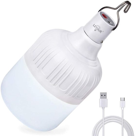 LETOUR Camping Lantern, Camping Light 60W 5000Lumens 5 Levels Dimmable, LED Work Light Bulb with Hanging USB Rechargeable Lights Outdoor Portable Light Camping/Patio/Garden/BBQ