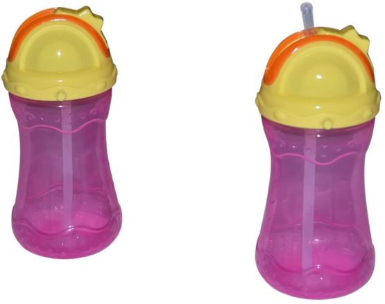 Sharebear Sippy Straw Cups - Built in Straw Cup - Great for Baby, Toddlers and Kids - BPA Free - Dishwasher Safe - Leak Proof - Spill Proof - Choice of Blue or Pink - 2 Pack 12 Oz. Cups (pink)