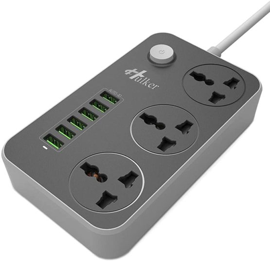 Hulker Extension Lead with USB Ports 3 Way Outlets 6 USB Ports Surge Protection Power Strip UK Power Socket with Bold Extension Cord with Fuse and Shutter Power Strips Universal Socket