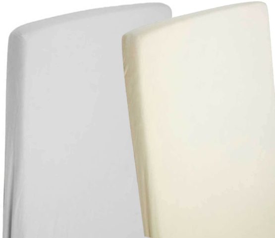 Cot Bed 100% Cotton Fitted Sheets 1x Light Grey / 1x Cream